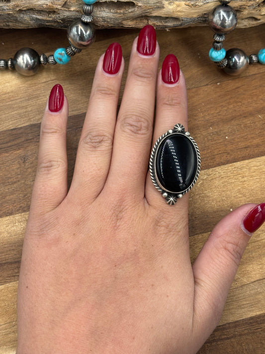 Black Onyx #927-7 Adjustable Ring by Judith Dixon, Navajo