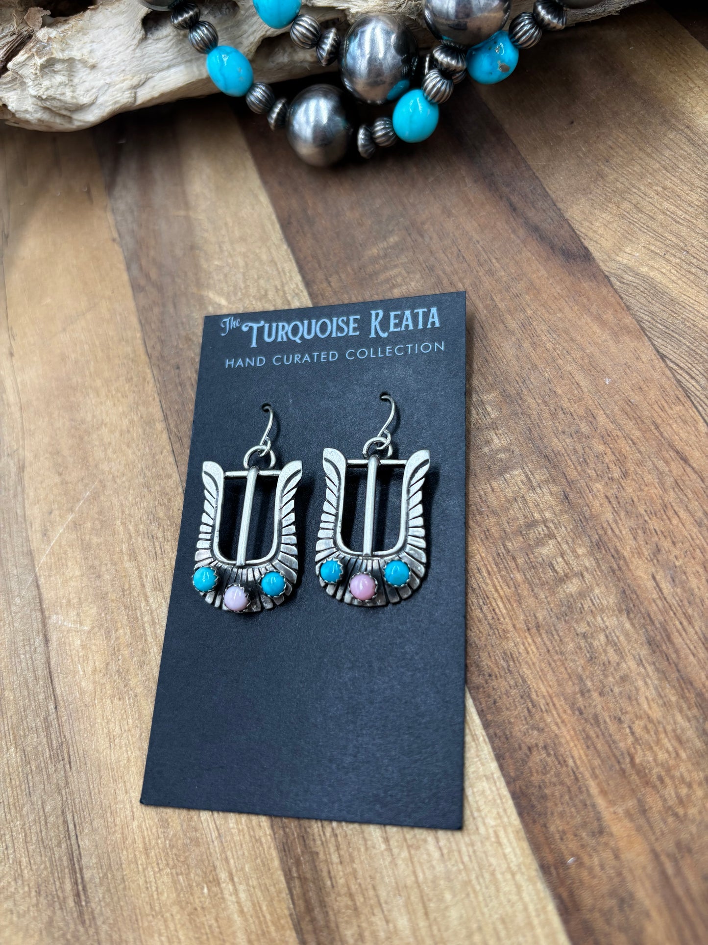 Pink Conch & Turquoise #825-3 Buckle Earrings