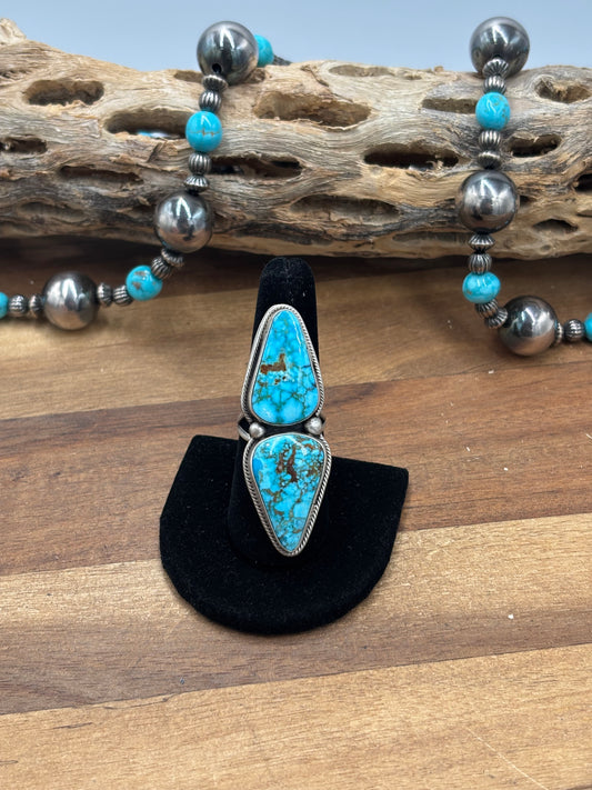 Turquoise #927-6 Polychrome Webbed Kingman Ring Size 8.5