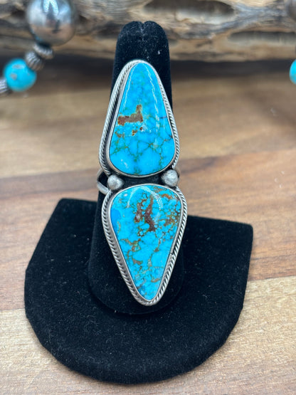 Turquoise #927-6 Polychrome Webbed Kingman Ring Size 8.5