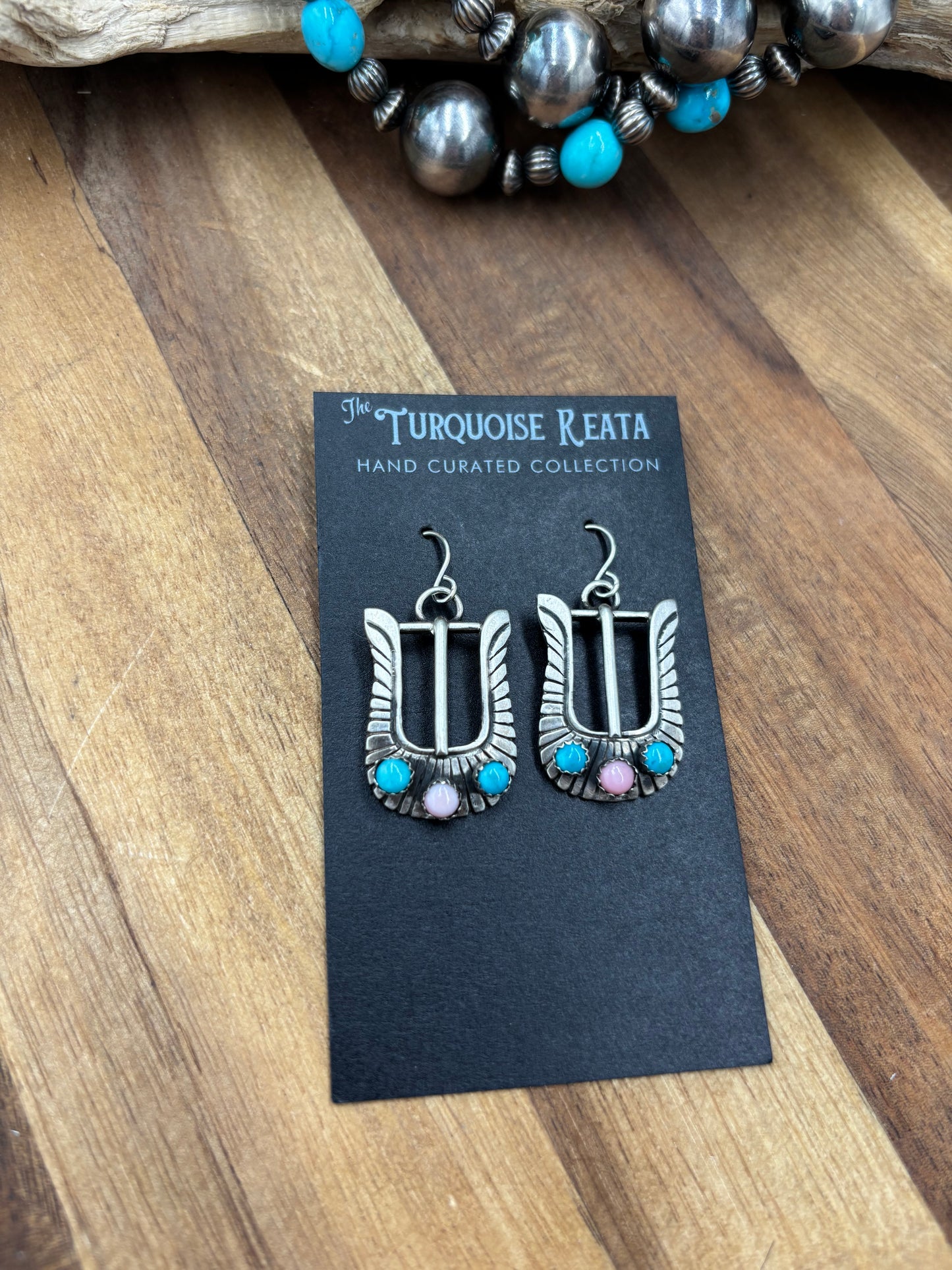 Pink Conch & Turquoise #825-3 Buckle Earrings