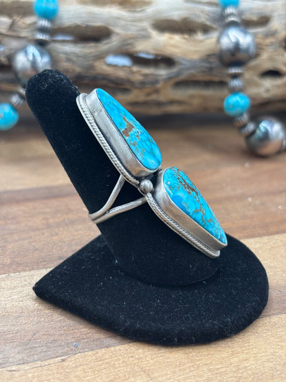 Turquoise #927-6 Polychrome Webbed Kingman Ring Size 8.5
