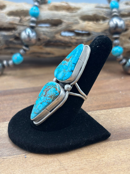 Turquoise #927-6 Polychrome Webbed Kingman Ring Size 8.5