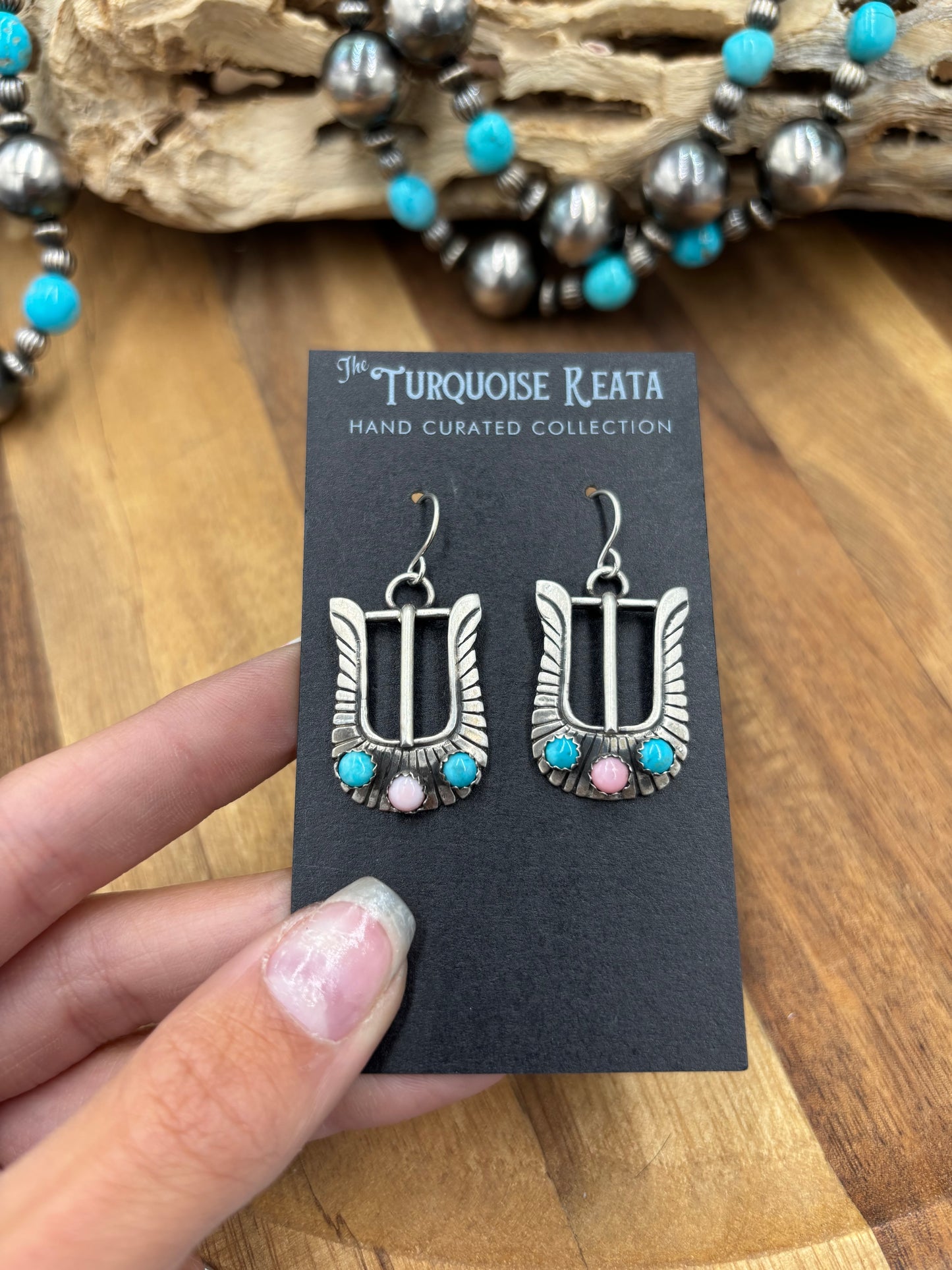 Pink Conch & Turquoise #825-3 Buckle Earrings