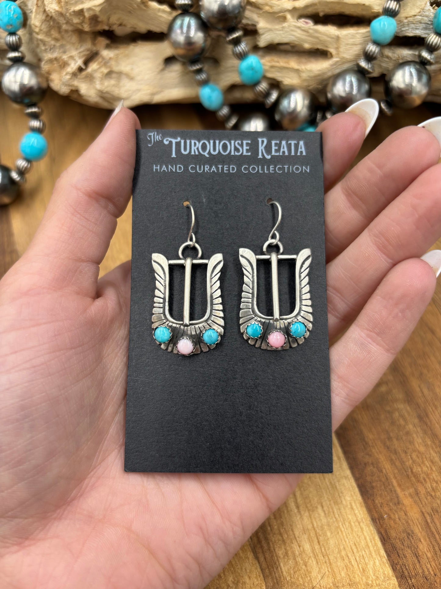 Pink Conch & Turquoise #825-3 Buckle Earrings