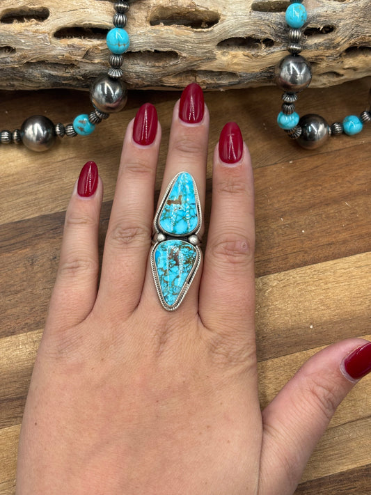 Turquoise #927-6 Polychrome Webbed Kingman Ring Size 8.5