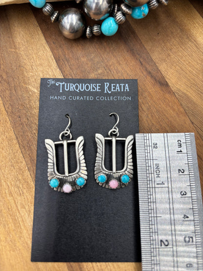 Pink Conch & Turquoise #825-3 Buckle Earrings