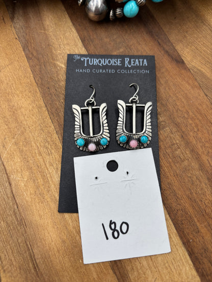 Pink Conch & Turquoise #825-3 Buckle Earrings