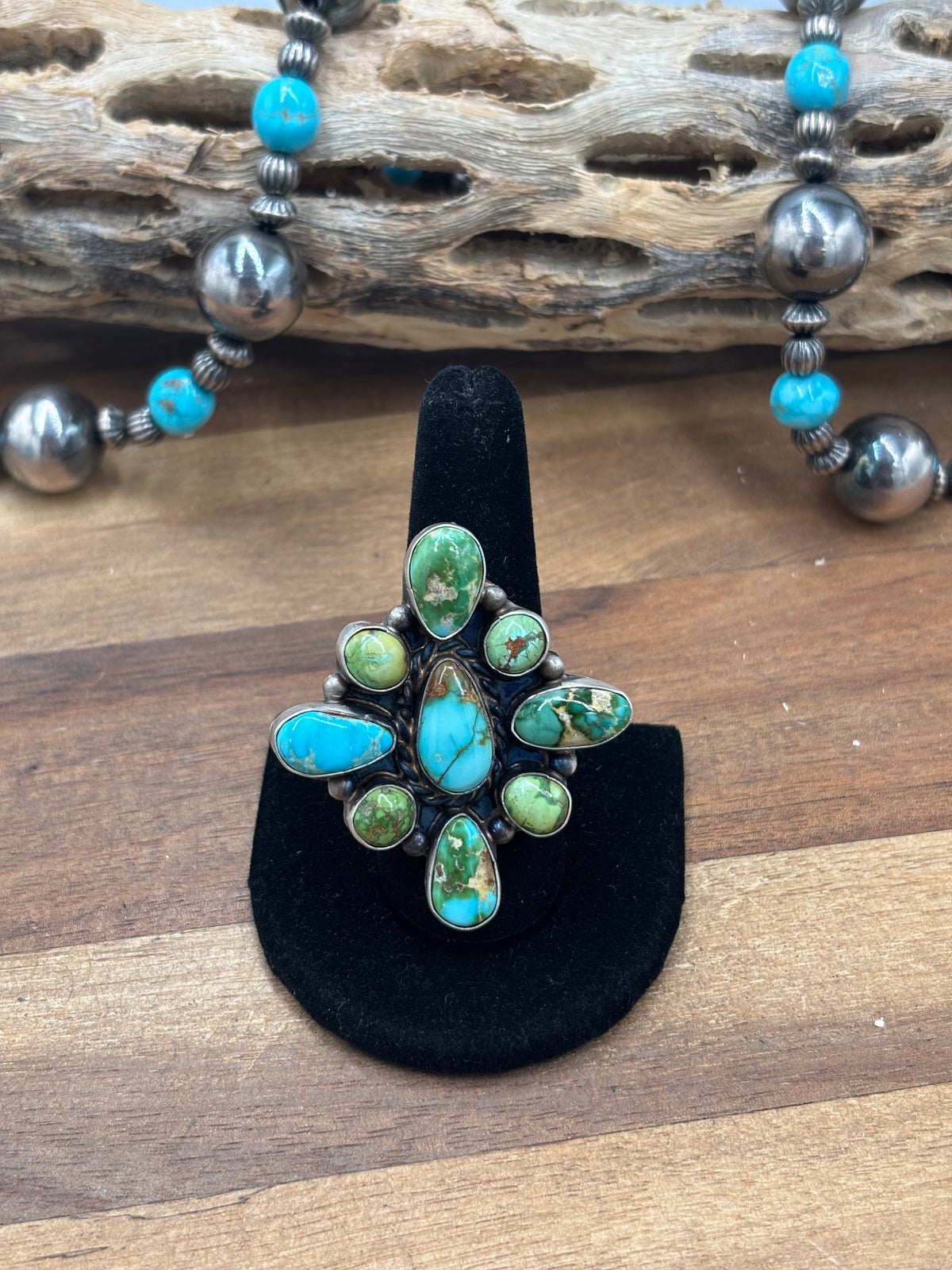 Sonoran Gold #927-8 Turquoise Adjustable Ring by Wilson Dawes, Navajo