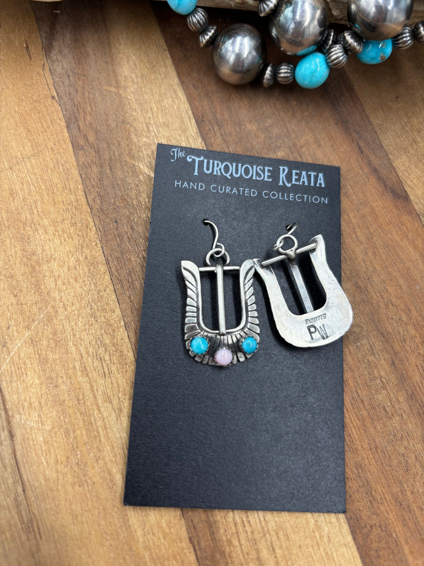 Pink Conch & Turquoise #825-3 Buckle Earrings