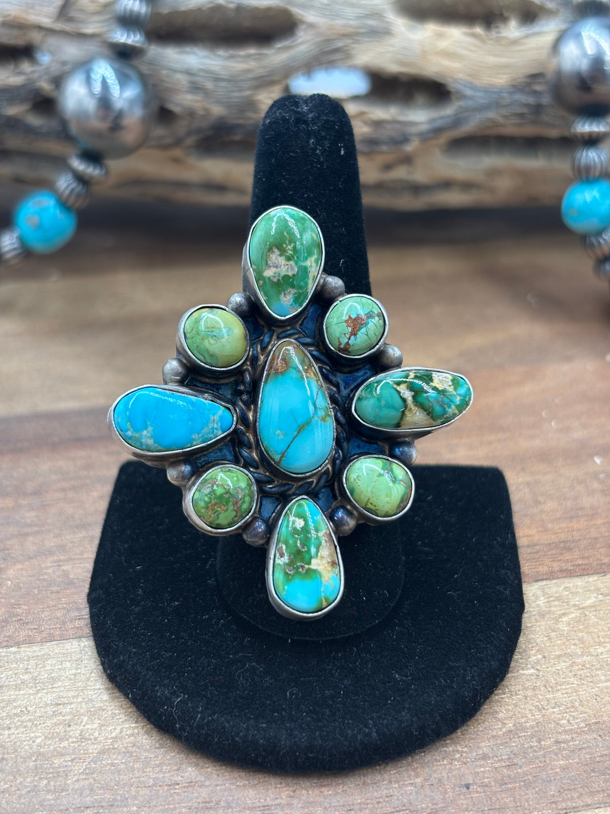 Sonoran Gold #927-8 Turquoise Adjustable Ring by Wilson Dawes, Navajo