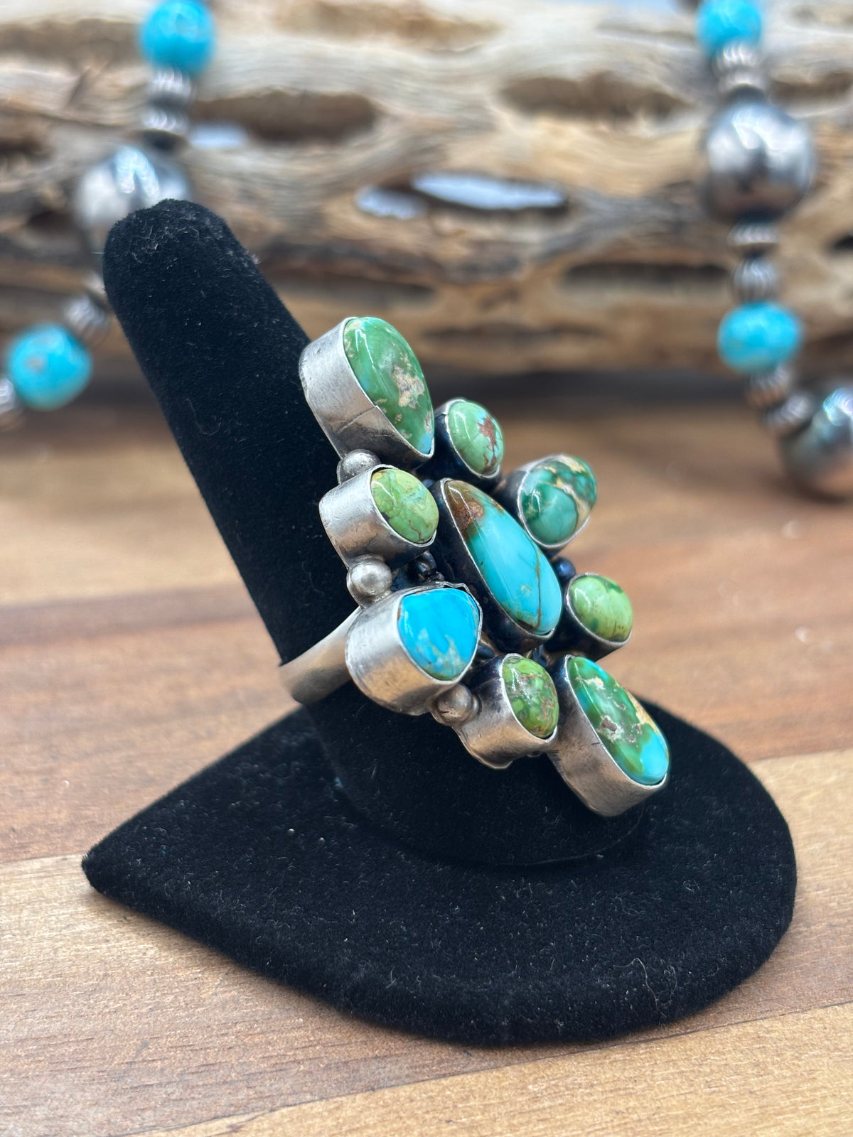 Sonoran Gold #927-8 Turquoise Adjustable Ring by Wilson Dawes, Navajo