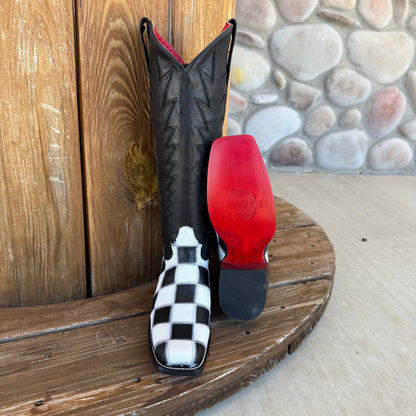 Signature Turquoise Reata Boot – 2.0 Riding Boot Spur Shelf Checkmate Red Bottom Square Toe Boot