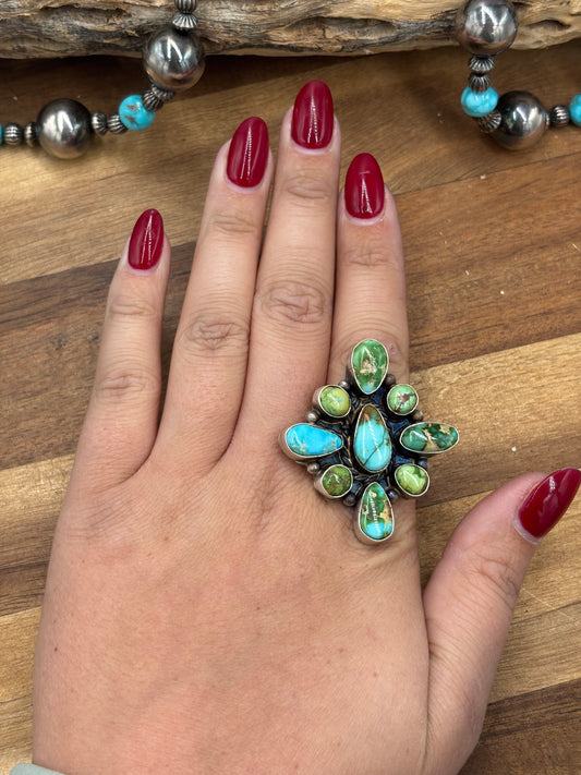 Sonoran Gold #927-8 Turquoise Adjustable Ring by Wilson Dawes, Navajo