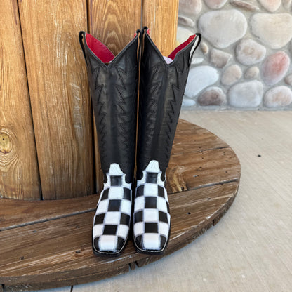 Signature Turquoise Reata Boot – 2.0 Riding Boot Spur Shelf Checkmate Red Bottom Square Toe Boot