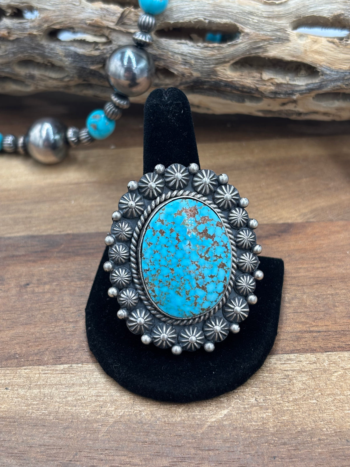 Turquoise #927-10 Polychrome Webbed Kingman Ring Size 11 by Martha Cayatineto, Navajo