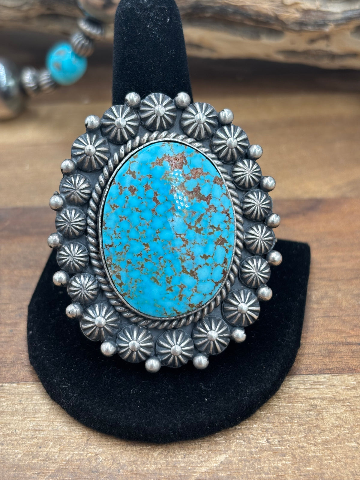 Turquoise #927-10 Polychrome Webbed Kingman Ring Size 11 by Martha Cayatineto, Navajo