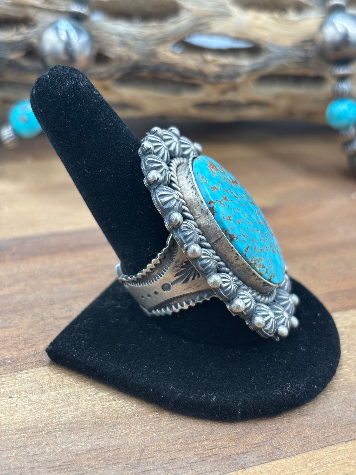 Turquoise #927-10 Polychrome Webbed Kingman Ring Size 11 by Martha Cayatineto, Navajo