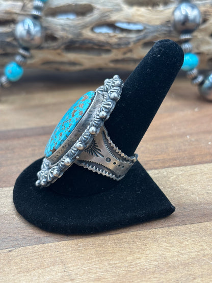 Turquoise #927-10 Polychrome Webbed Kingman Ring Size 11 by Martha Cayatineto, Navajo