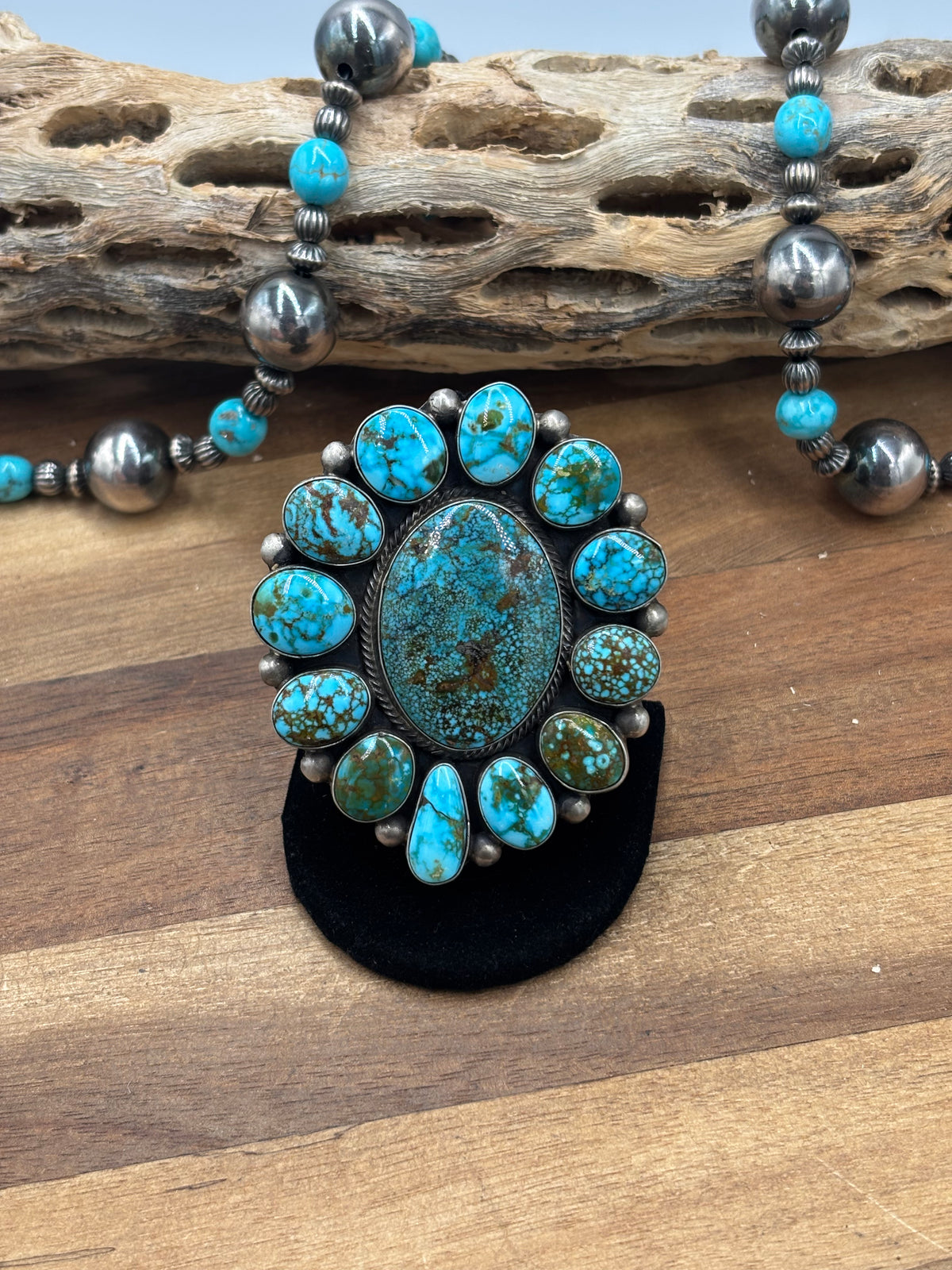 Webbed Kingman #930-2 Turquoise Ring Size 7.5 by Kathleen, Navajo