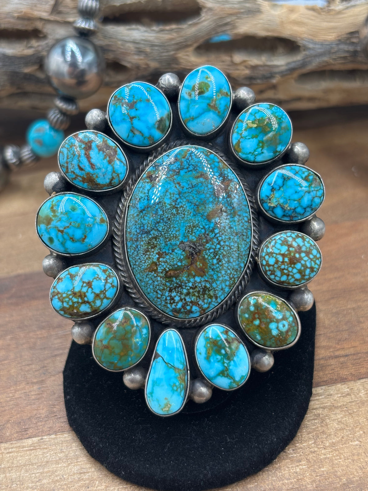 Webbed Kingman #930-2 Turquoise Ring Size 7.5 by Kathleen, Navajo
