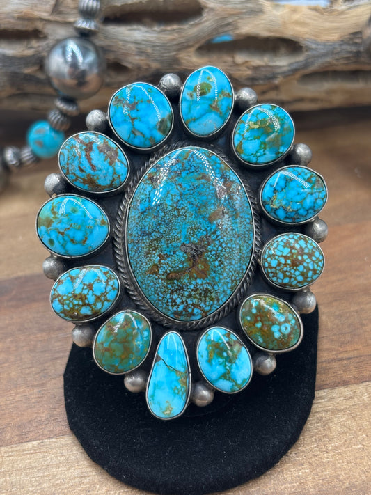 Webbed Kingman #930-2 Turquoise Ring Size 7.5 by Kathleen, Navajo