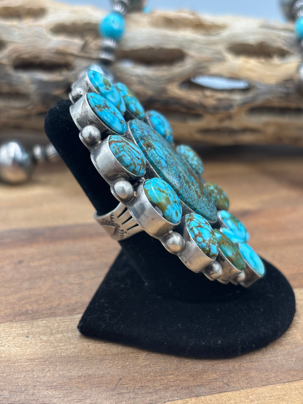 Webbed Kingman #930-2 Turquoise Ring Size 7.5 by Kathleen, Navajo