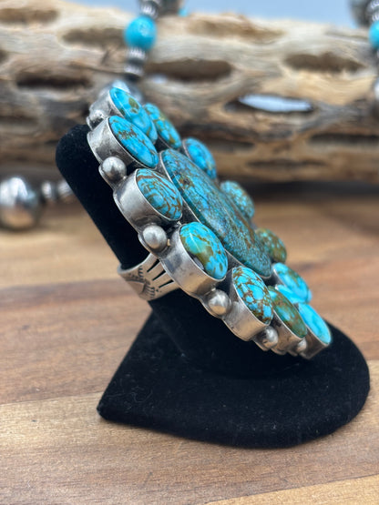 Webbed Kingman #930-2 Turquoise Ring Size 7.5 by Kathleen, Navajo