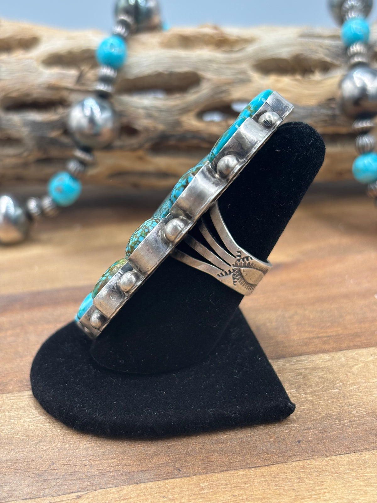 Webbed Kingman #930-2 Turquoise Ring Size 7.5 by Kathleen, Navajo