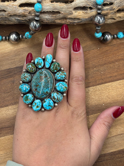 Webbed Kingman #930-2 Turquoise Ring Size 7.5 by Kathleen, Navajo