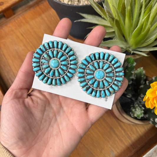 Navajo Handmade by Davin Benally 2" Turquoise Cluster Earrings