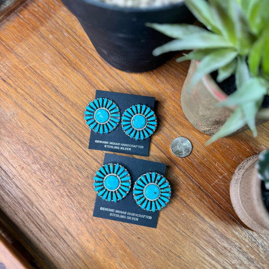 Navajo Handmade by Davin Benally 1.5" Turquoise Cluster Earrings