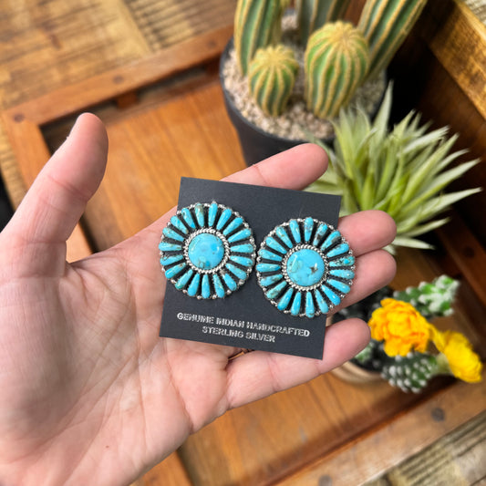 Navajo Handmade by Davin Benally 1.5" Turquoise Cluster Earrings