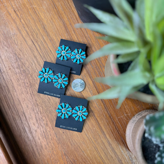 Navajo Handmade by Davin Benally 1" Turquoise Cluster Earrings