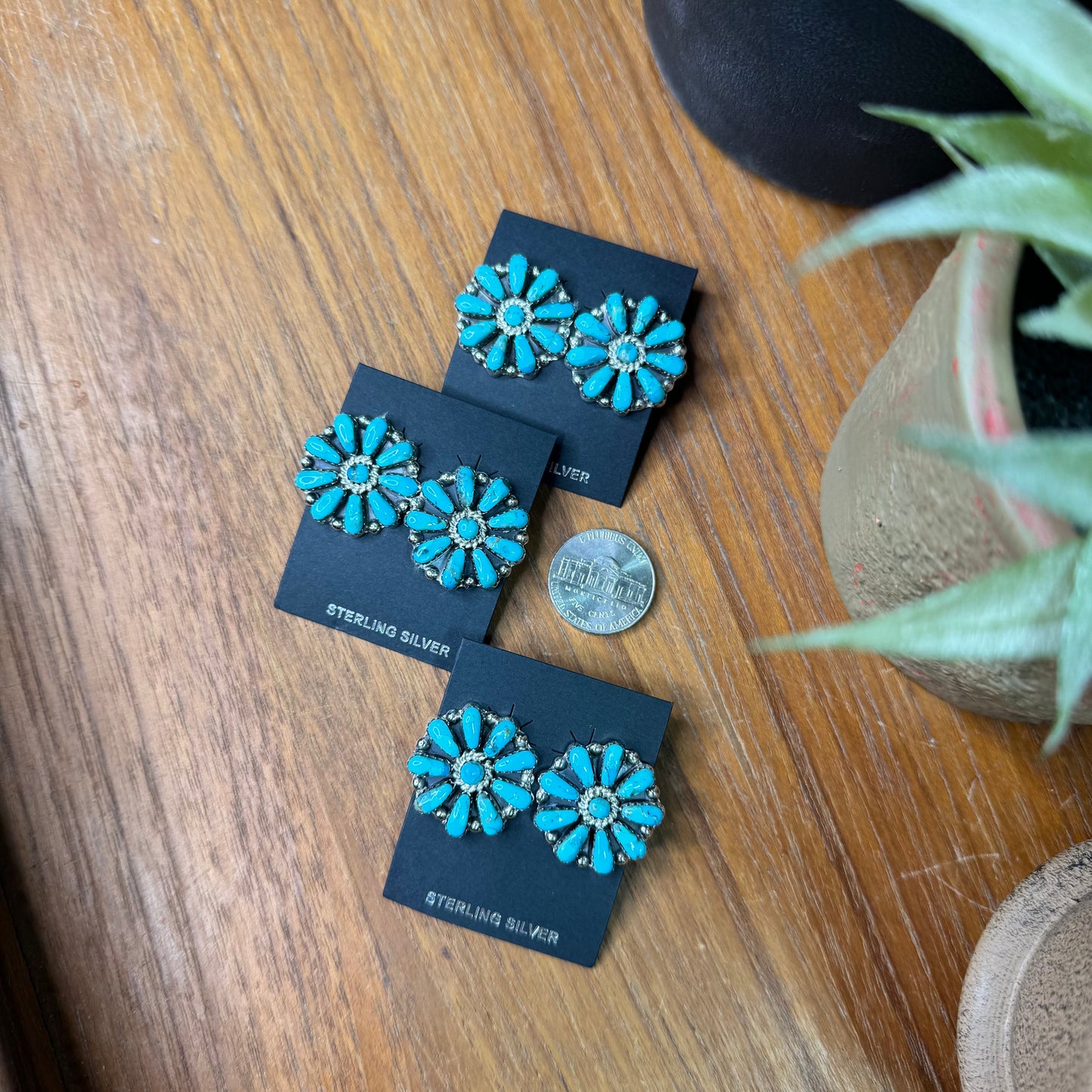 Navajo Handmade by Davin Benally 1" Turquoise Cluster Earrings