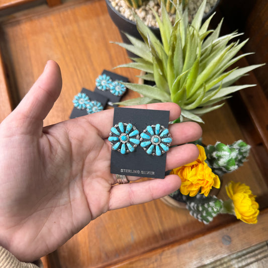 Navajo Handmade by Davin Benally 1" Turquoise Cluster Earrings