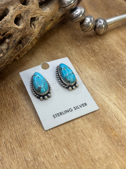 Kingman Turquoise Stud Earrings A by Freda Martinez, Navajo