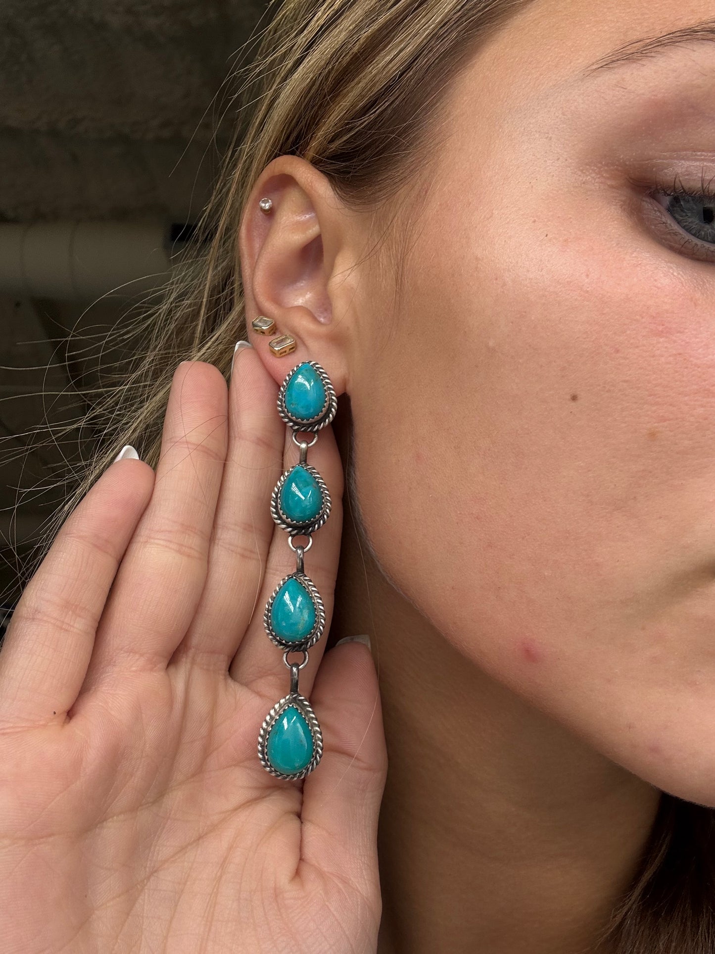 Turquoise Earrings #814-7G by Freda Martinez, Navajo