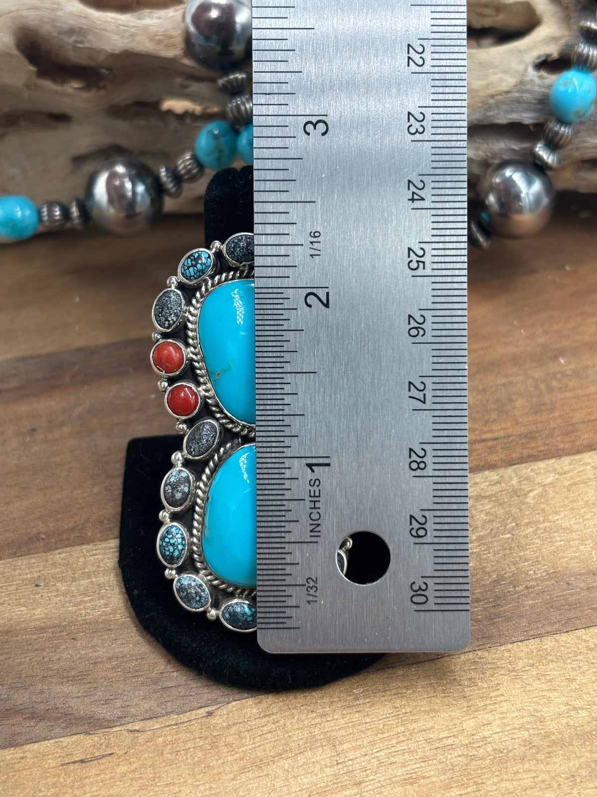 Turquoise & Coral #930-11 Cluster Ring Size 10 By Mary Jane Garcia, Navajo