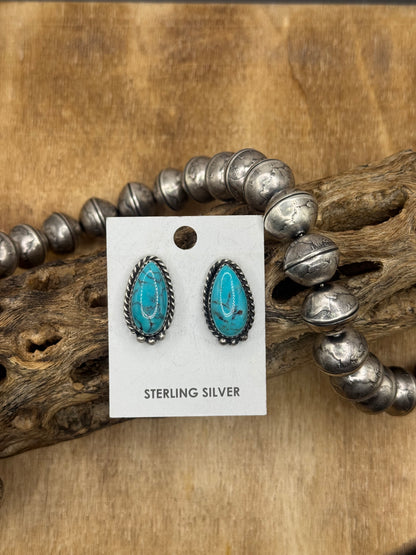 Kingman Turquoise Stud Earrings B by Freda Martinez, Navajo