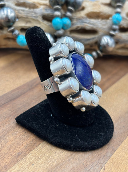 Lapis & Freshwater Pearl #917-15 Adjustable Ring by Federico Jiminez