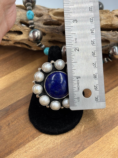 Lapis & Freshwater Pearl #917-15 Adjustable Ring by Federico Jiminez