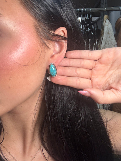 Kingman Turquoise Stud Earrings B by Freda Martinez, Navajo
