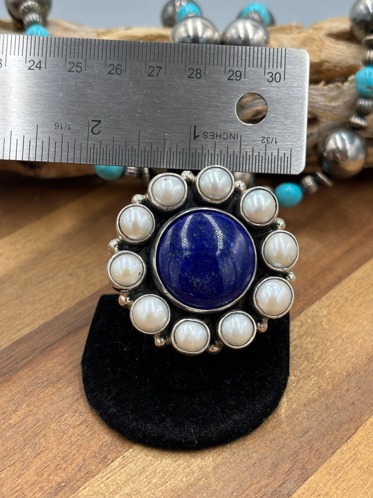 Lapis & Freshwater Pearl #917-15 Adjustable Ring by Federico Jiminez