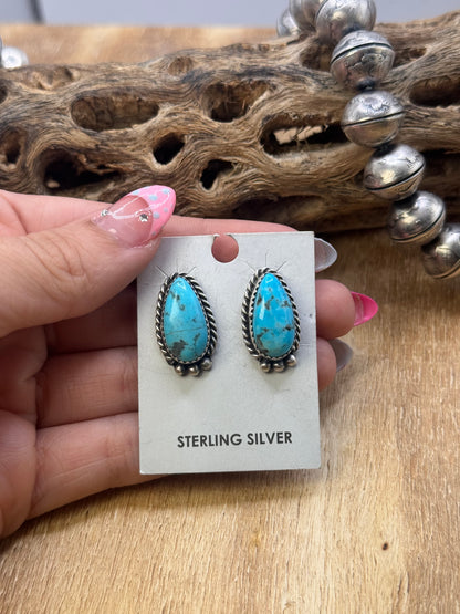 Kingman Turquoise Stud Earrings A by Freda Martinez, Navajo