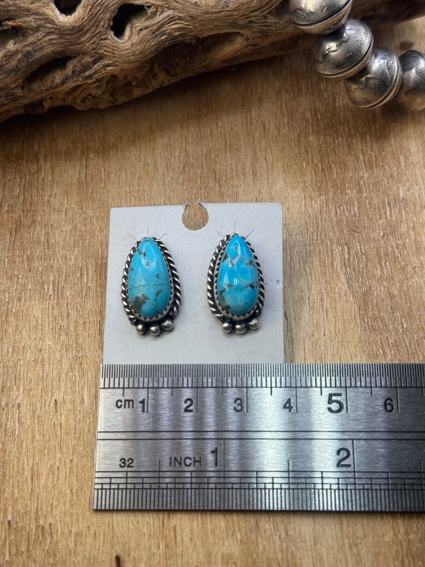Kingman Turquoise Stud Earrings A by Freda Martinez, Navajo