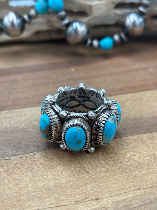 Turquoise #930-14 Size 10 Ring by Richard C Jim, Navajo