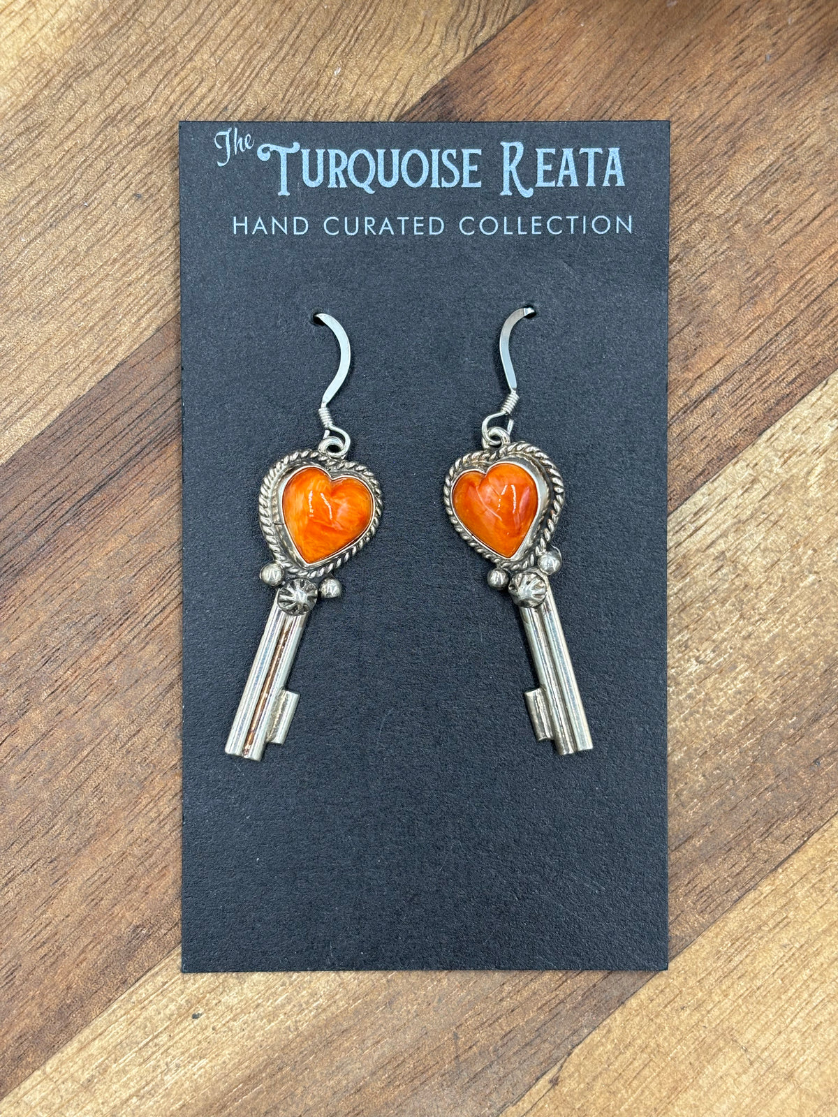 Orange Spiny #917-26A Heart Earrings by P Skeets, Navajo