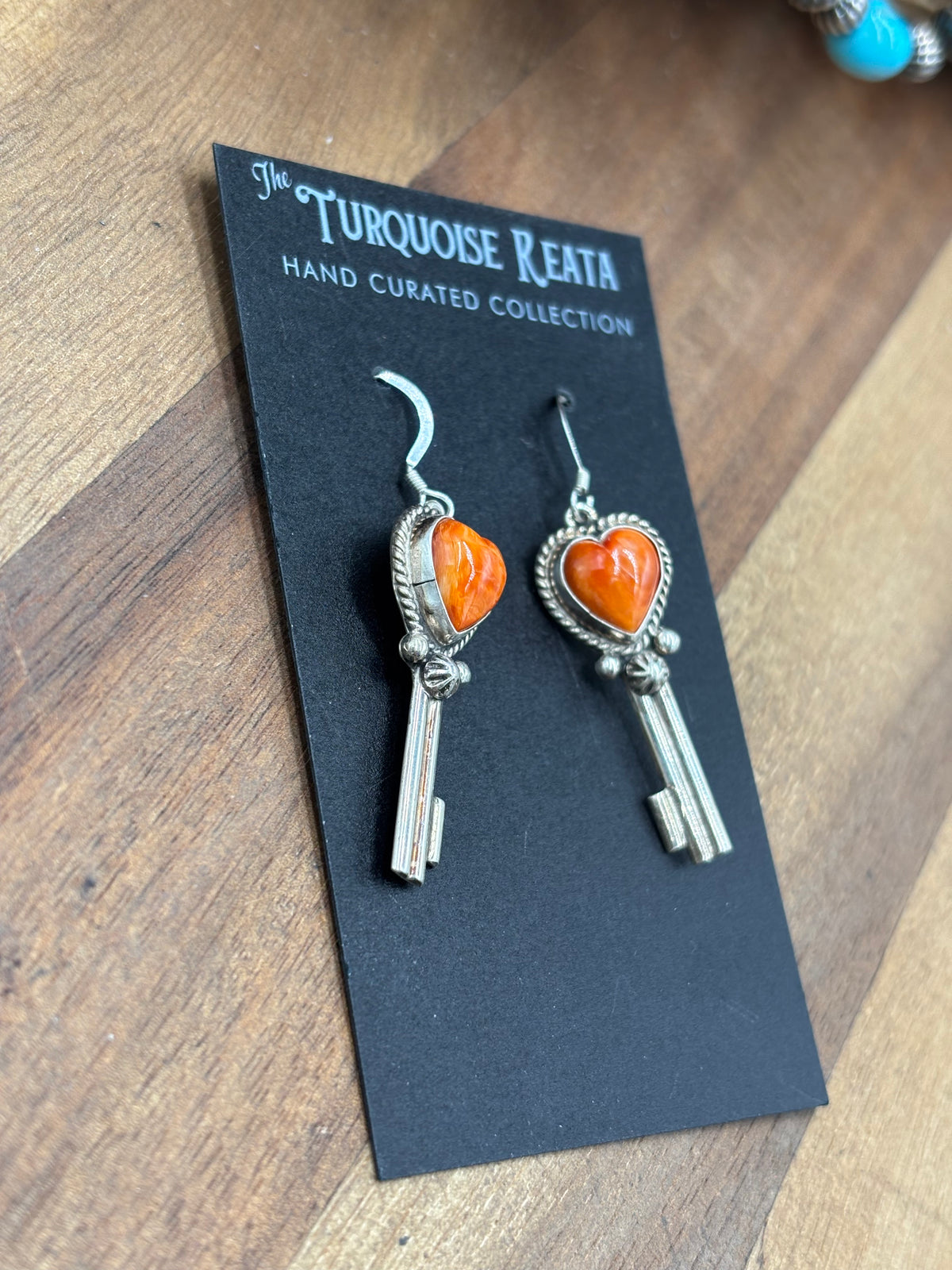 Orange Spiny #917-26A Heart Earrings by P Skeets, Navajo