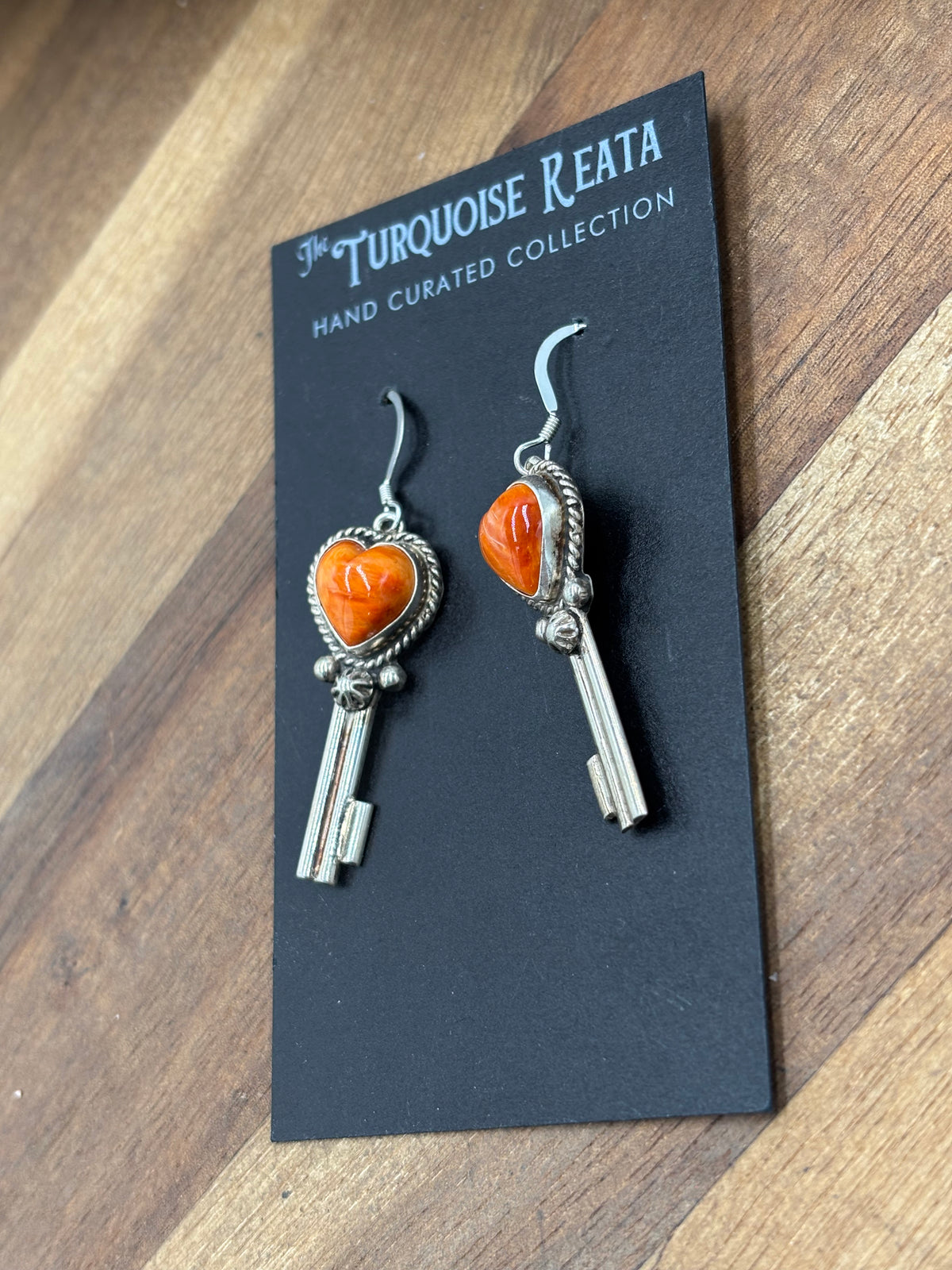 Orange Spiny #917-26A Heart Earrings by P Skeets, Navajo